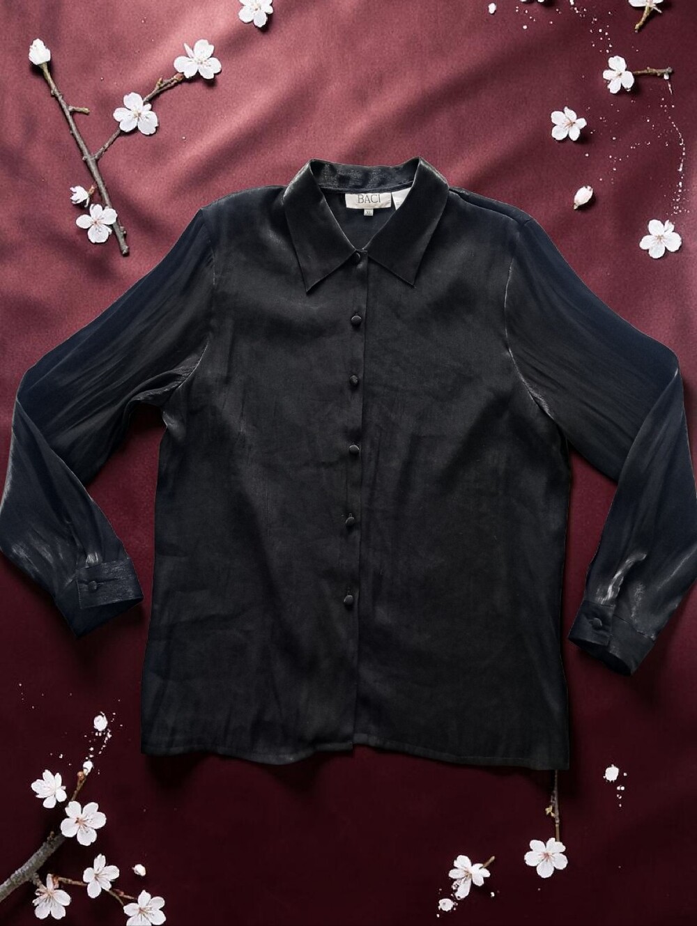 Baci Shimmering Classic Button Down Blouse - Black